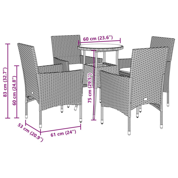 Set da Pranzo da Giardino con Cuscini 5 pz Polyrattan e Vetro 3278616