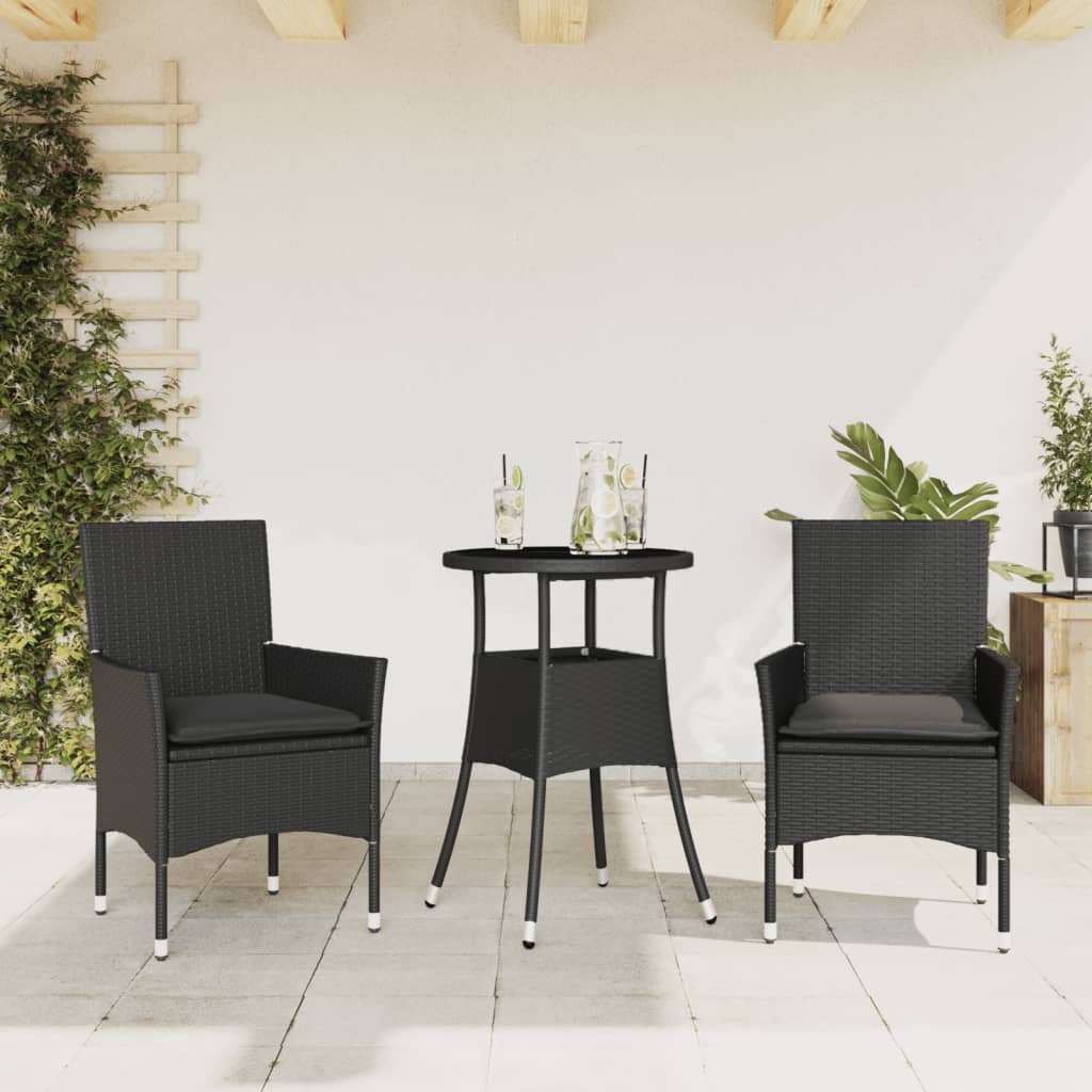 Set da Pranzo da Giardino 3 pz con Cuscini Polyrattan e Vetro 3278617