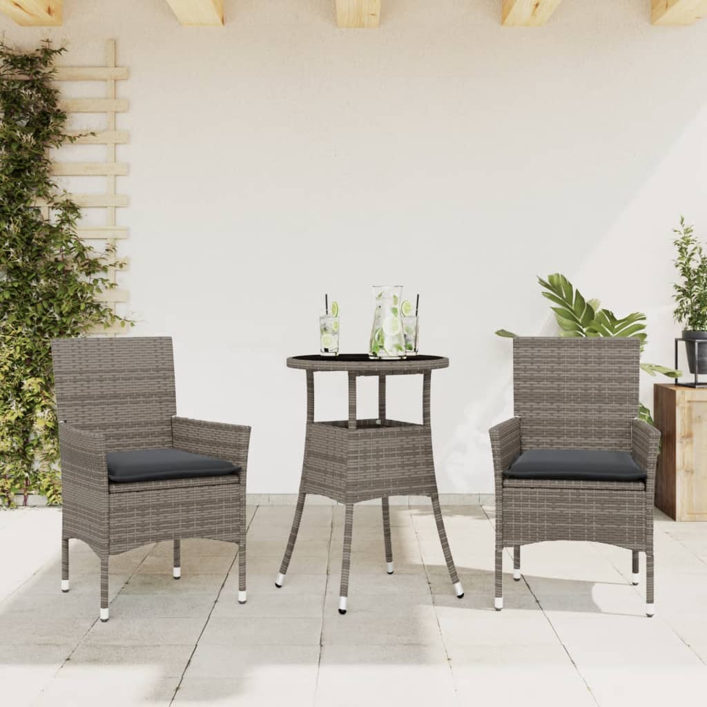 Set da Pranzo da Giardino 3 pz con Cuscini Polyrattan e Vetro 3278621