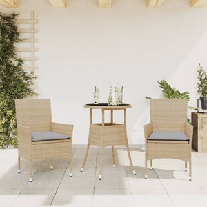 Set da Pranzo da Giardino 3 pz con Cuscini Polyrattan e Vetro 3278623