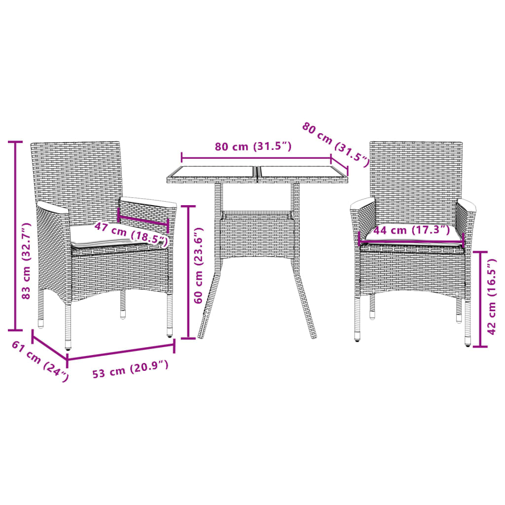 Set Pranzo da Giardino 7 pz Nero con Cuscini Polyrattan Acacia 3278630