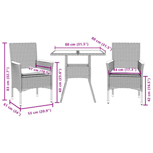 Set Pranzo da Giardino 7 pz Nero con Cuscini Polyrattan Acacia 3278630