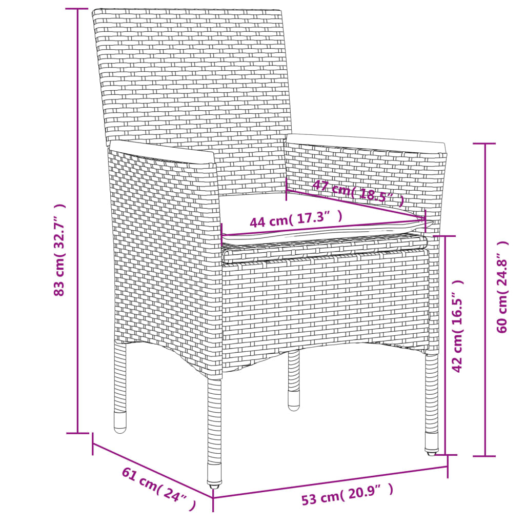 Set Pranzo da Giardino 7 pz Nero con Cuscini Polyrattan Acacia 3278630