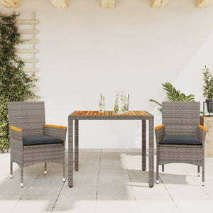 Set Pranzo da Giardino 3pz con Cuscini Polyrattan Acacia Grigio 3278633