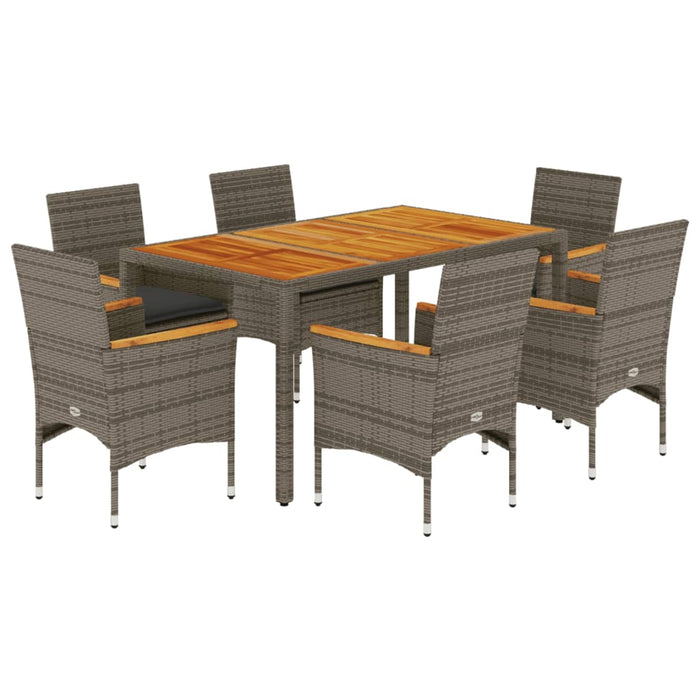 Set da Pranzo da Giardino 7 pz con Cuscini Polyrattan Acacia 3278636