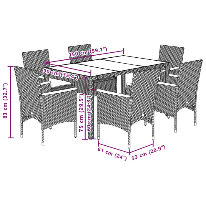 Set da Pranzo da Giardino 7 pz con Cuscini Polyrattan Acacia 3278636