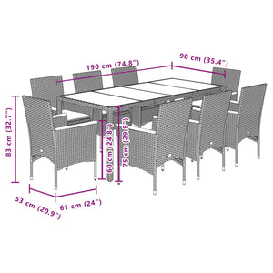 Set Pranzo da Giardino 9pz con Cuscini Polyrattan Acacia Grigio 3278638