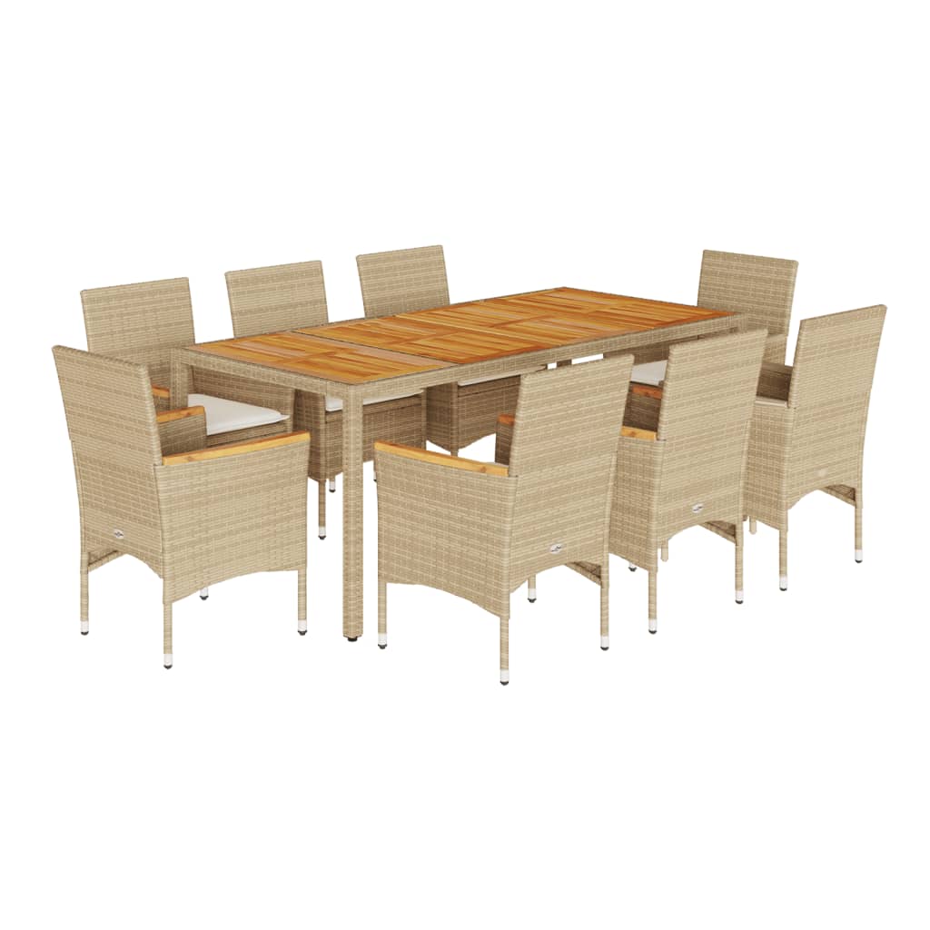 Set Pranzo da Giardino 9 pz con Cuscini Beige Polyrattan Acacia 3278644