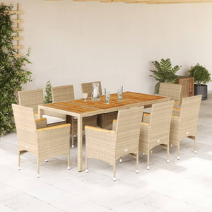 Set Pranzo da Giardino 9 pz con Cuscini Beige Polyrattan Acacia 3278644