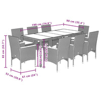 Set da Pranzo da Giardino 9 pz con Cuscini Polyrattan e Vetro 3278650