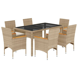 Set da Pranzo da Giardino 7 pz con Cuscini Polyrattan e Vetro 3278660