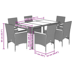 Set da Pranzo da Giardino 7 pz con Cuscini Polyrattan e Vetro 3278660