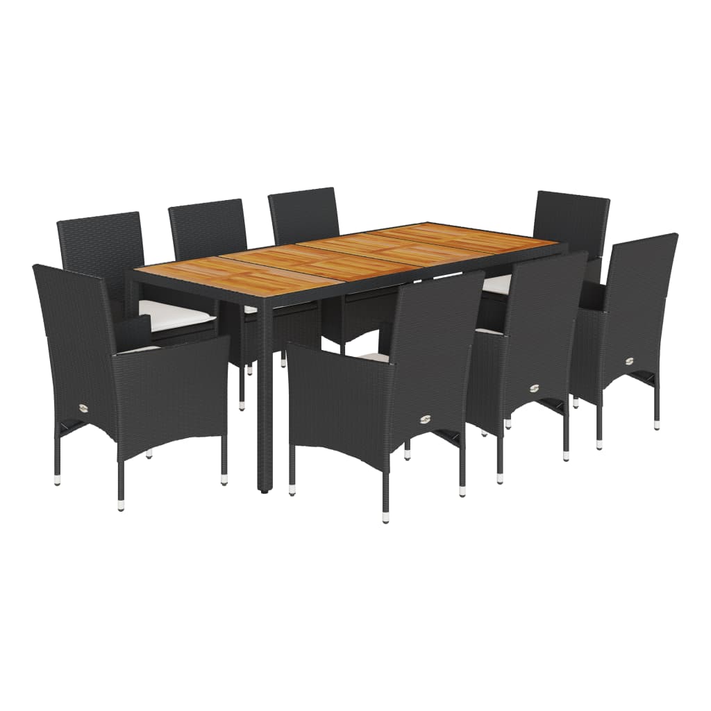 Set Pranzo da Giardino 9 pz con Cuscini Nero Polyrattan Acacia 3278668