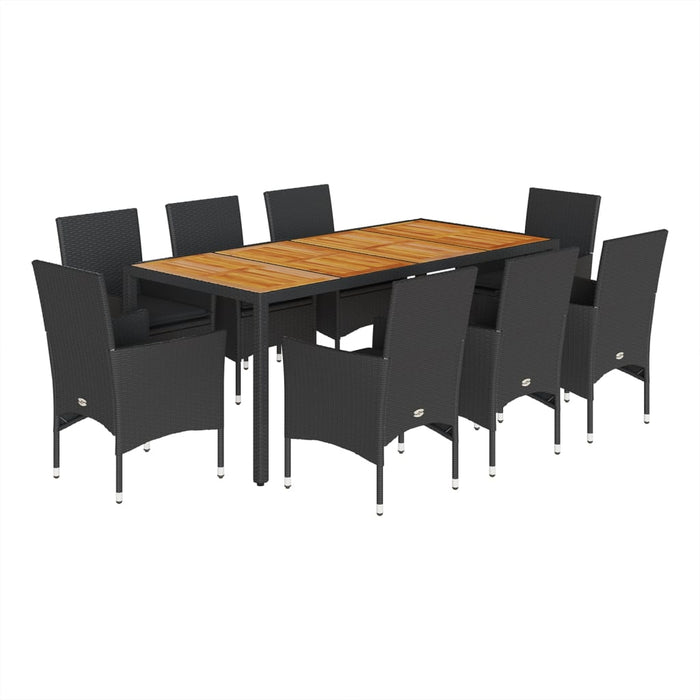 Set Pranzo da Giardino 9 pz con Cuscini Nero Polyrattan Acacia 3278674