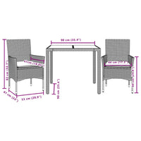 Set Pranzo da Giardino 3pz con Cuscini Polyrattan Acacia Grigio 3278675