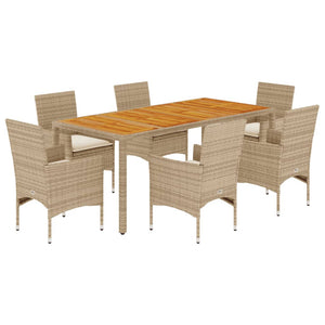 Set Pranzo da Giardino 7 pz con Cuscini Beige Polyrattan Acacia 3278685