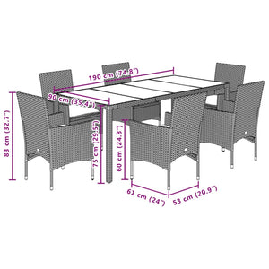 Set Pranzo da Giardino 7 pz con Cuscini Beige Polyrattan Acacia 3278685