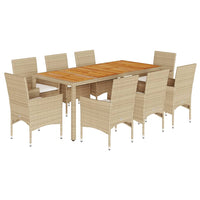 Set Pranzo da Giardino 9 pz con Cuscini Beige Polyrattan Acacia 3278686