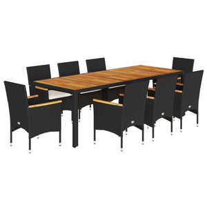 Set Pranzo da Giardino 9 pz con Cuscini Nero Polyrattan Acacia 3278687