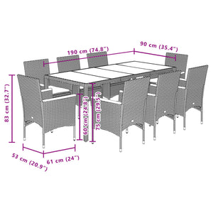 Set Pranzo da Giardino 9 pz con Cuscini Nero Polyrattan Acacia 3278687