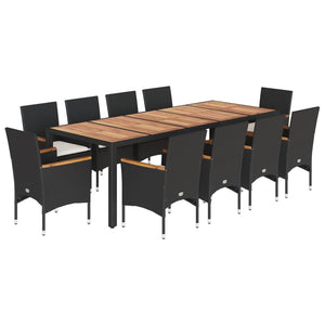 Set Pranzo da Giardino 11 pz con Cuscini Polyrattan Acacia Nero 3278688