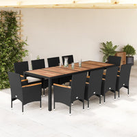 Set Pranzo da Giardino 11 pz con Cuscini Polyrattan Acacia Nero 3278688