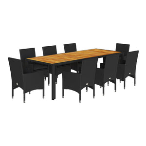 Set Pranzo da Giardino 9 pz con Cuscini Nero Polyrattan Acacia 3278693