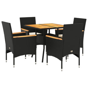 Set Pranzo da Giardino 5 pz con Cuscini Nero Polyrattan Acacia 3278698