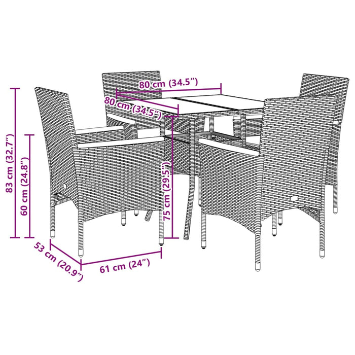 Set Pranzo da Giardino 5 pz con Cuscini Nero Polyrattan Acacia 3278698