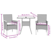 Set Pranzo da Giardino 3pz con Cuscini Polyrattan Acacia Grigio 3278699