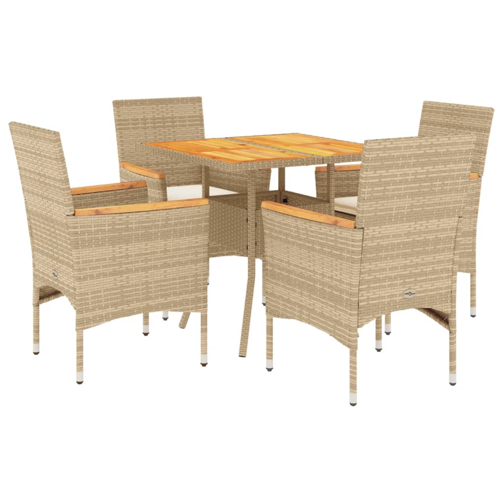 Set Pranzo da Giardino 5 pz con Cuscini Beige Polyrattan Acacia 3278702