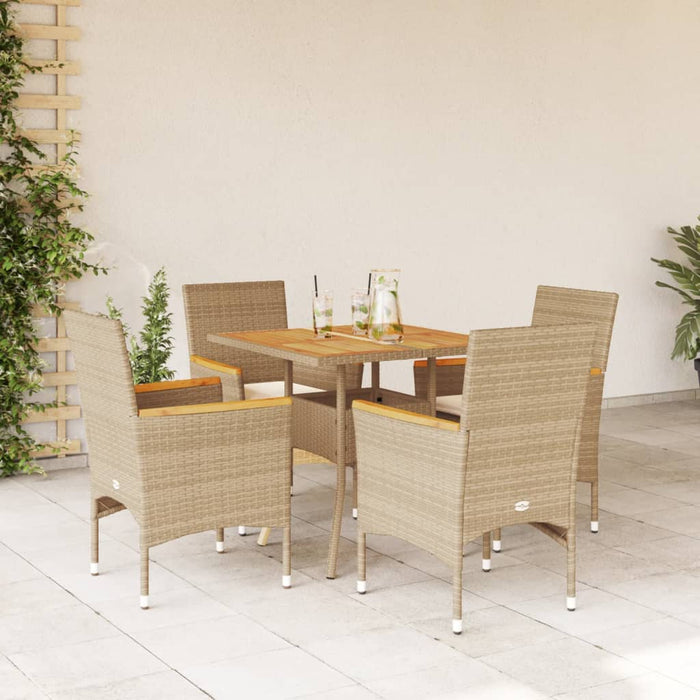 Set Pranzo da Giardino 5 pz con Cuscini Beige Polyrattan Acacia 3278702