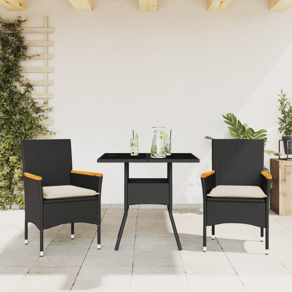 Set da Pranzo da Giardino 3 pz con Cuscini Polyrattan e Vetro 3278703