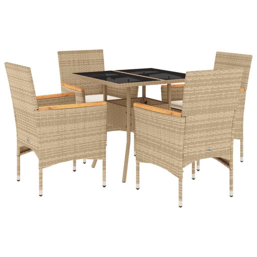 Set da Pranzo da Giardino 5 pz con Cuscini Polyrattan e Vetro 3278708