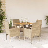 Set Pranzo da Giardino 5 pz con Cuscini Beige Polyrattan Acacia 3278716