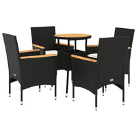 Set Pranzo da Giardino 5 pz con Cuscini Nero Polyrattan Acacia 3278718