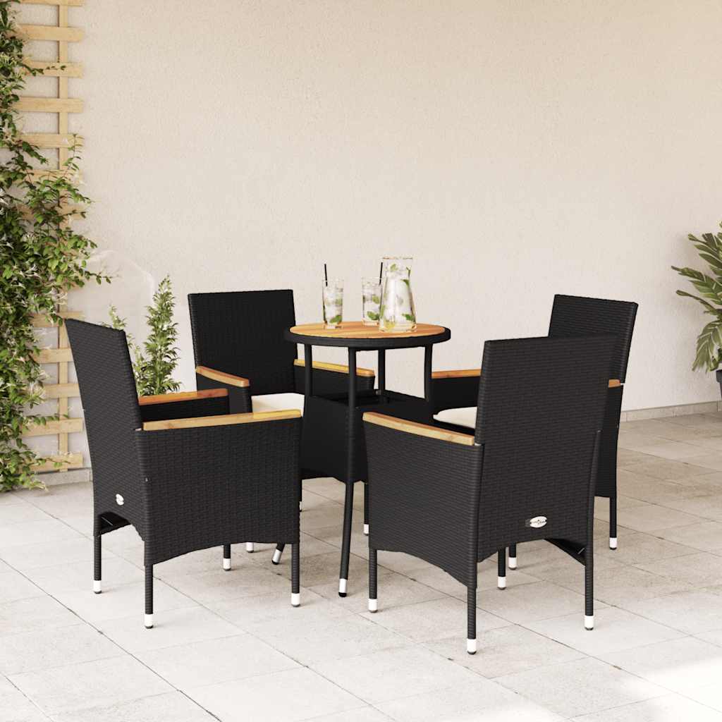 Set Pranzo da Giardino 5 pz con Cuscini Nero Polyrattan Acacia 3278718