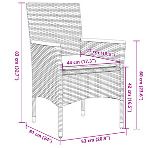 Set da Pranzo da Giardino 3 pz con Cuscini Polyrattan e Vetro 3278721