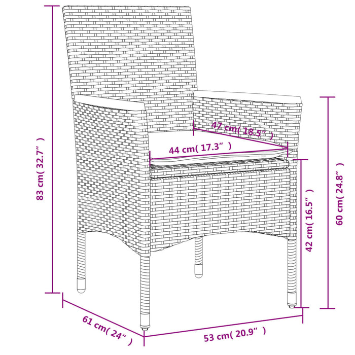 Set da Pranzo da Giardino 3 pz con Cuscini Polyrattan e Vetro 3278721