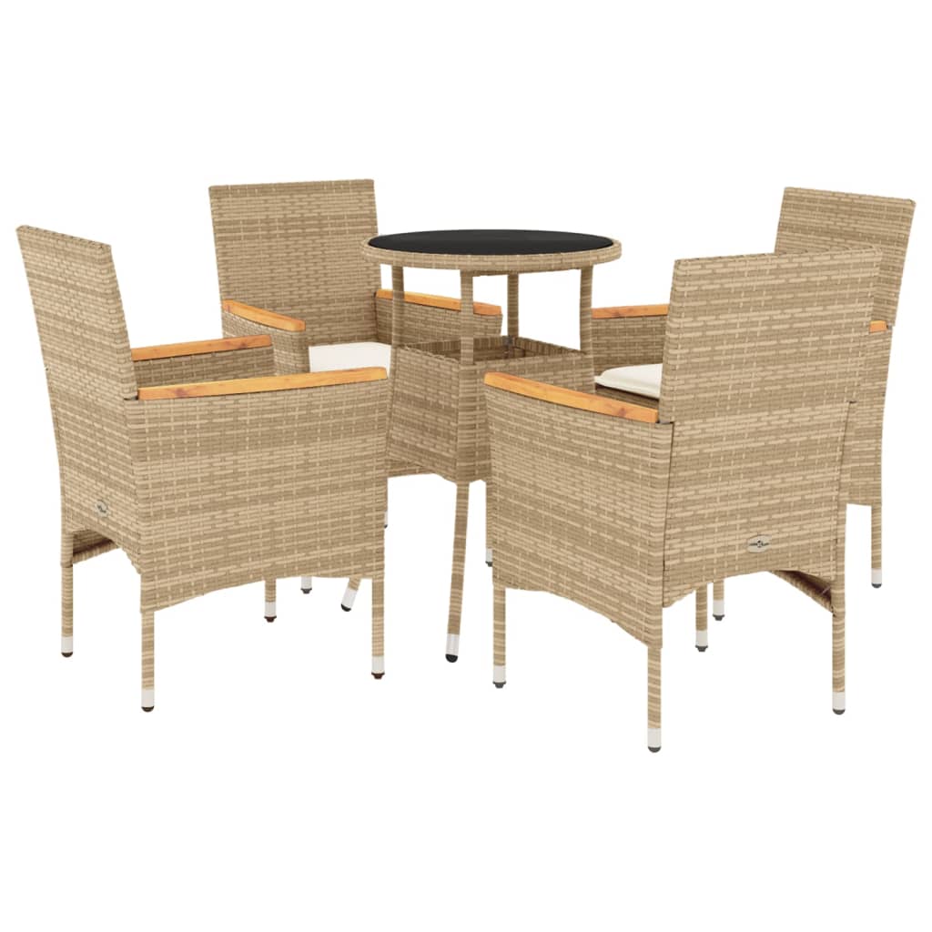 Set da Pranzo da Giardino 5 pz con Cuscini Polyrattan e Vetro 3278726