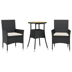 Set Pranzo da Giardino 3 pz con Cuscini Nero Polyrattan Acacia 3278727