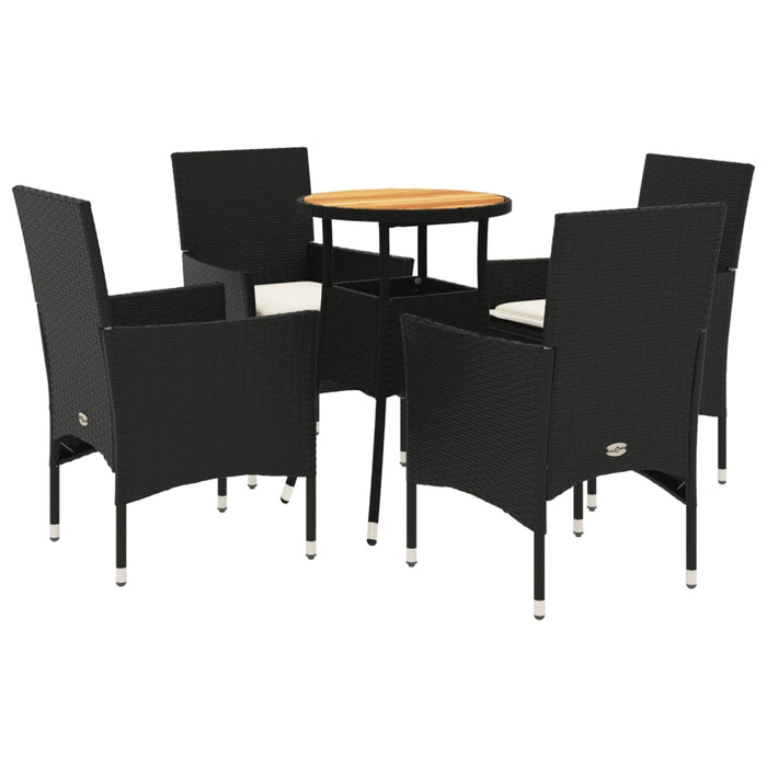 Set Pranzo da Giardino 5 pz con Cuscini Nero Polyrattan Acacia 3278728