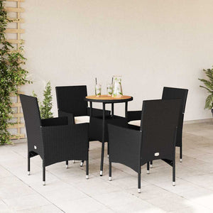 Set Pranzo da Giardino 5 pz con Cuscini Nero Polyrattan Acacia 3278728