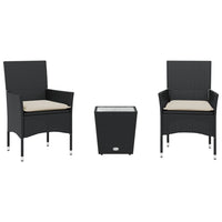 Set da Bistrò 3 pz con Cuscini Nero Polyrattan e Vetro 3278739