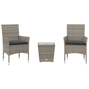 Set da Bistrò 3 pz con Cuscini Grigio Polyrattan e Vetro 3278742