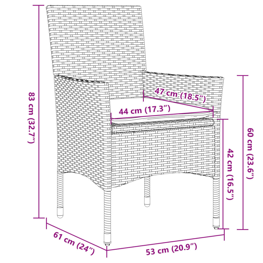 Set da Bistrò 3 pz con Cuscini Grigio Polyrattan e Vetro 3278742