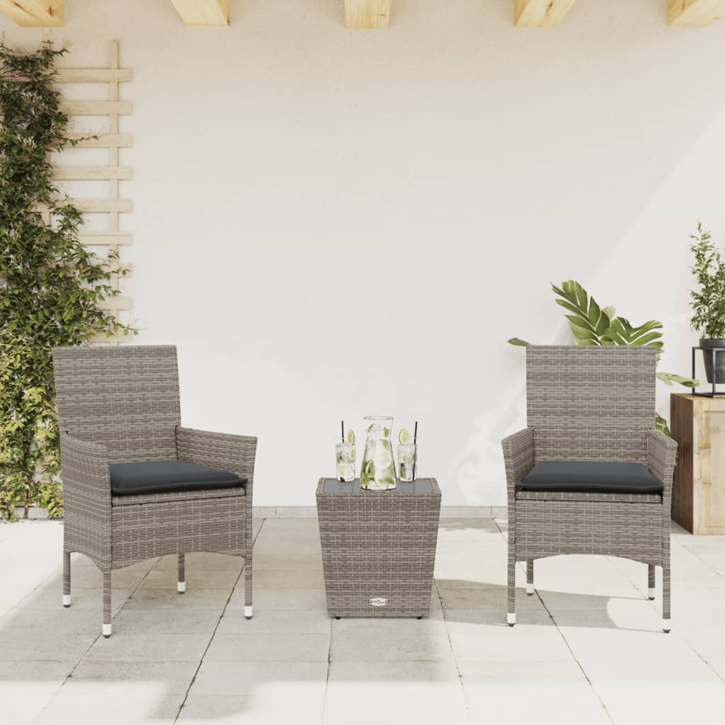 Set da Bistrò 3 pz con Cuscini Grigio Polyrattan e Vetro 3278742