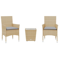 Set da Bistrò 3 pz con Cuscini Beige Polyrattan e Vetro 3278743