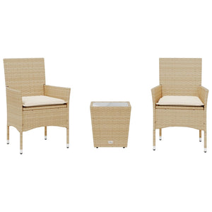 Set da Bistrò 3 pz con Cuscini Beige Polyrattan e Vetro 3278744