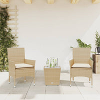 Set da Bistrò 3 pz con Cuscini Beige Polyrattan e Vetro 3278744